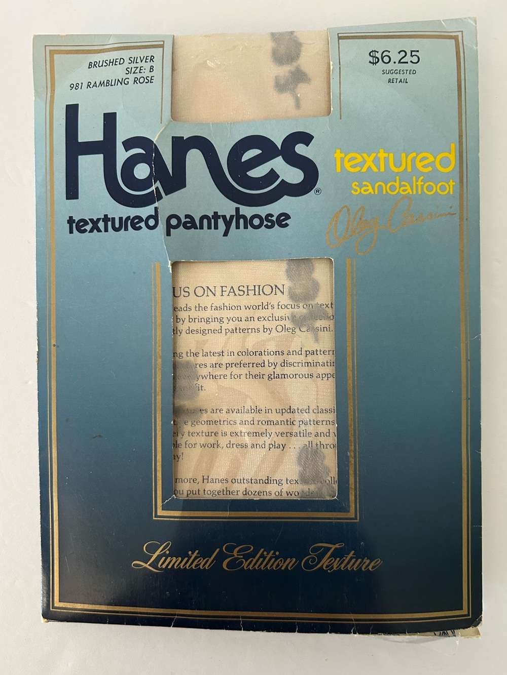 Vintage (1985) Hanes Oleg Cassini Textured Pantyhose (Size: B) in Brushed Silver